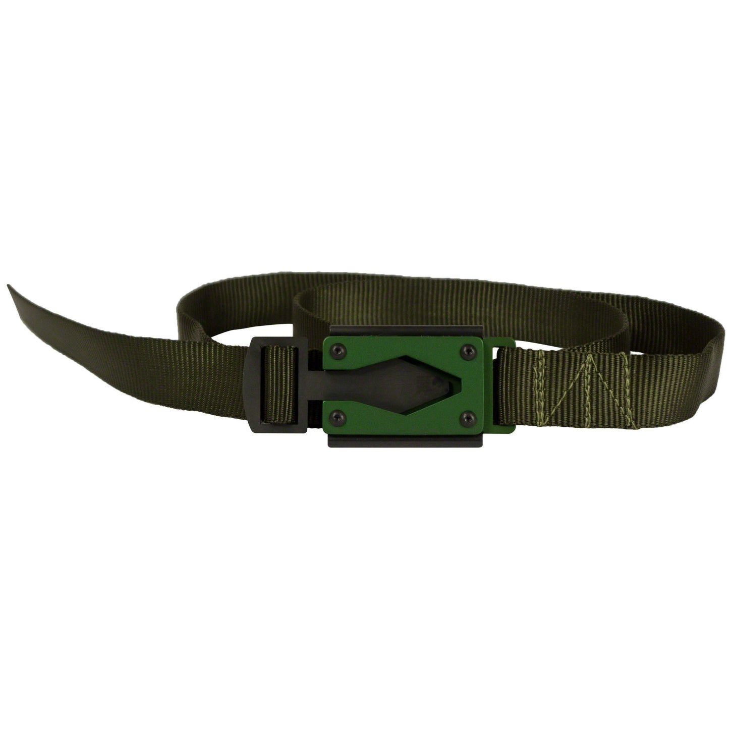 Olive Green Fire BuckleĀ® Belt with Green Buckle ā Quick Release & Dual Ferro Rods