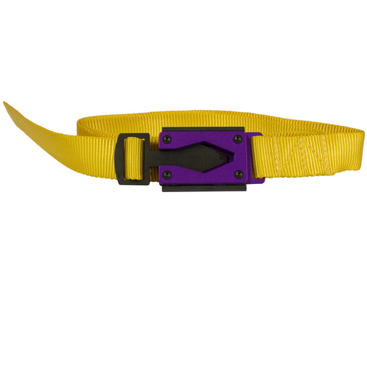 Rugged by Nature Yellow Fire Buckle Belt with Purple Buckle – Quick Release & Dual Ferro Rods
