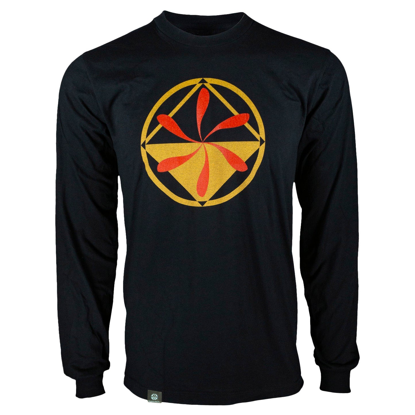 Rugged By Nature® Long Sleeve Logo Tee – Black Front View, 100% Combed Cotton, Made in USA