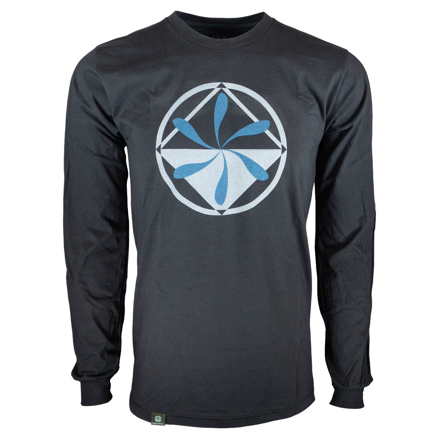 Rugged By Nature® Long Sleeve Logo Tee – Charcoal Gray Front View, 100% Combed Cotton, Made in USA