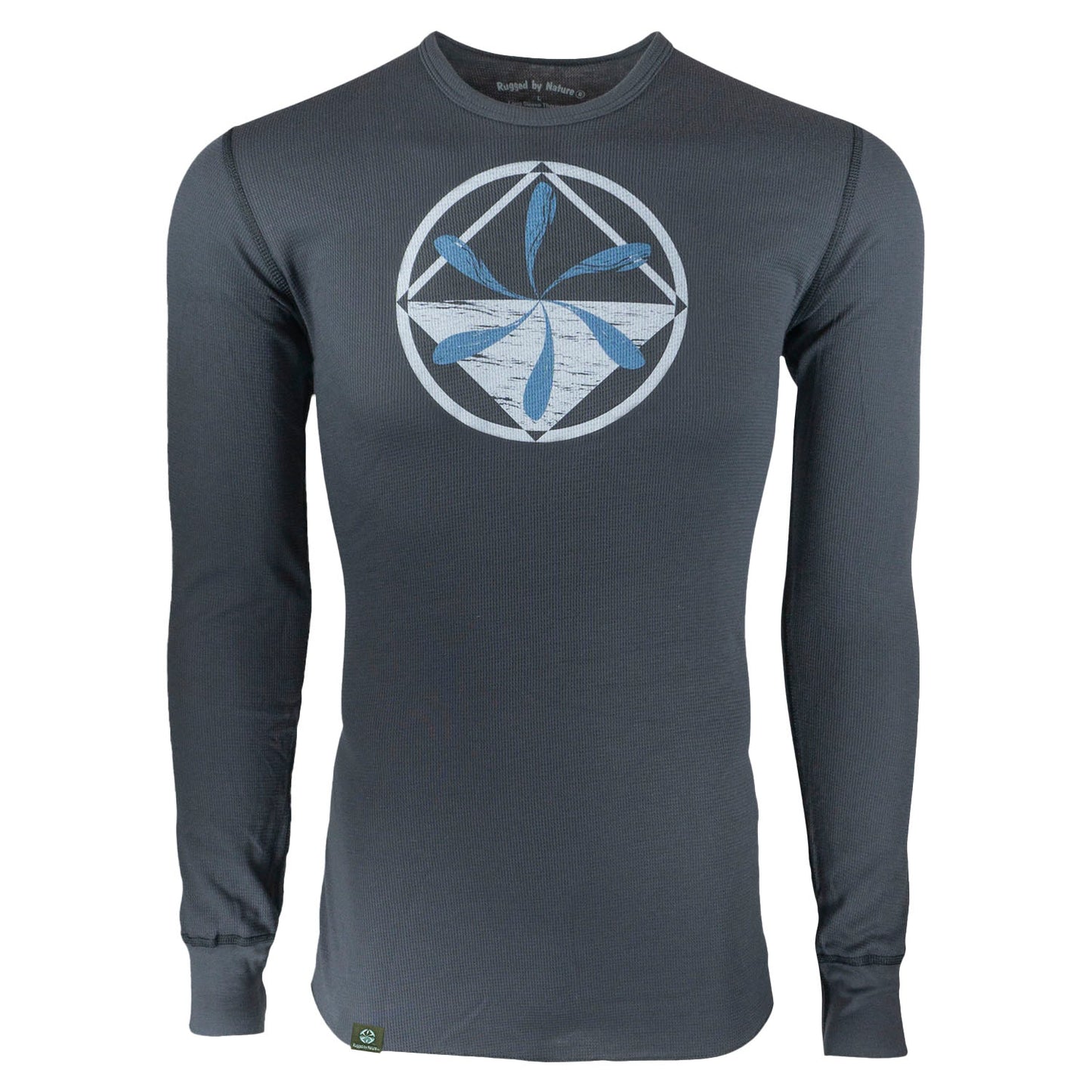 Rugged By Nature® Thermal Shirt – Charcoal Gray Front View with Logo, 55% Combed Cotton / 45% Polyester, Made in USA