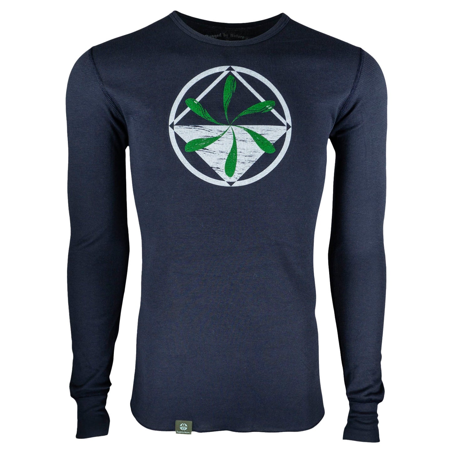 Rugged By Nature® Thermal Shirt – Navy Blue Front View with Logo, 55% Combed Cotton / 45% Polyester, Made in USA