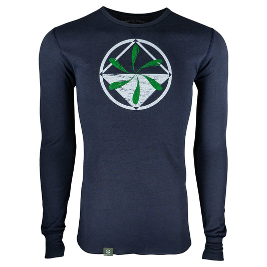 Rugged by Nature Thermal Shirt – Navy Blue Front View with Logo, 55% Combed Cotton / 45% Polyester, Made in USA