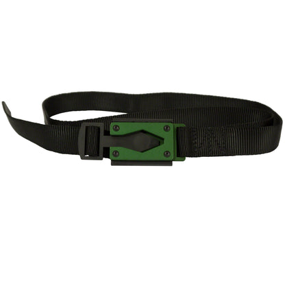 Black Fire Buckle® Belt with Green Buckle – Quick Release & Dual Ferro Rods