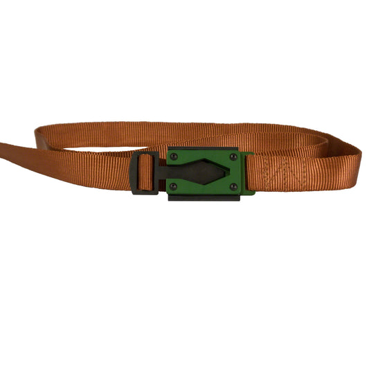 Burnt Orange Fire Buckle® Belt with Green Buckle – Quick Release & Dual Ferro Rods