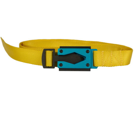 Yellow Fire Buckle® Belt with Blue Buckle – Quick Release & Dual Ferro Rods