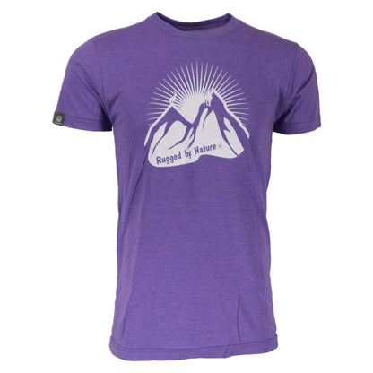 Rugged by Nature Ibex Tee – Purple Heather Front View with Ibex Goat Mountain Logo, Tri-Blend Fabric, Athletic Fit, Made in USA