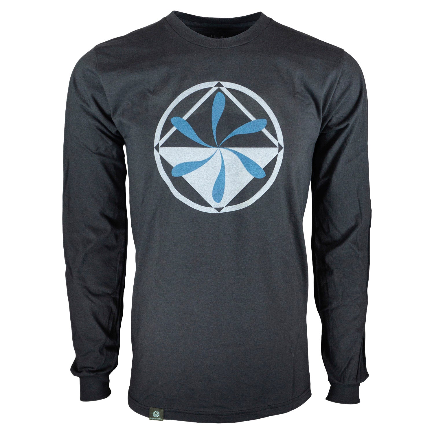 Rugged By Nature® Long Sleeve Logo Tee – Charcoal Gray Front View, 100% Combed Cotton, Made in USA