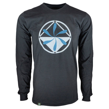 Rugged By Nature® Long Sleeve Logo Tee – Charcoal Gray Front View, 100% Combed Cotton, Made in USA