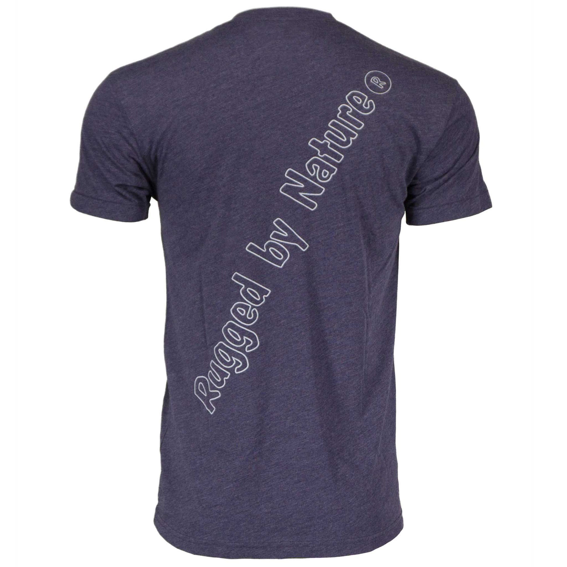 Rugged By Nature® Short Sleeve Logo Tee – Deep Purple Heather Back View with Diagonal Brand Name Graphic, Made in USA