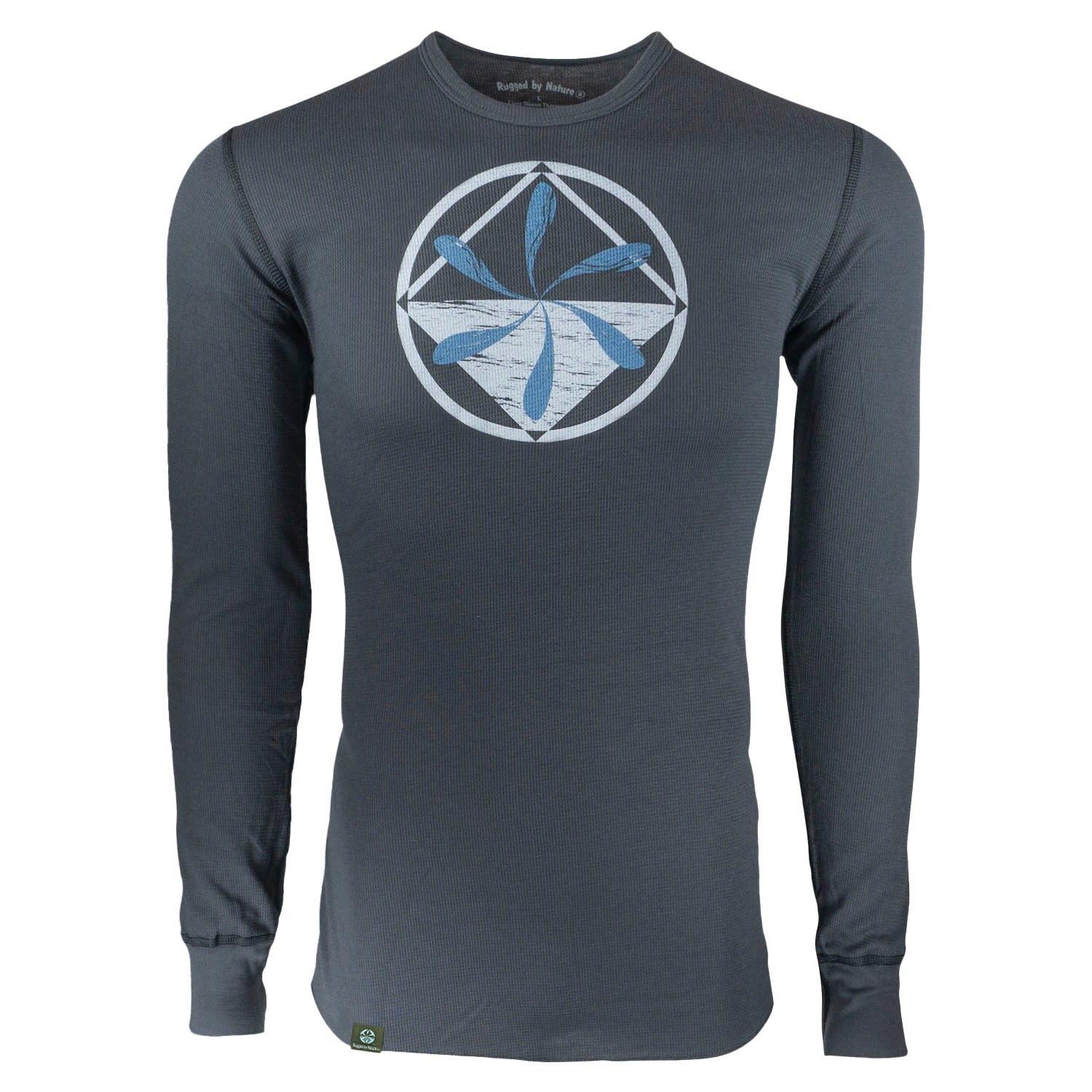 Rugged By Nature® Thermal Shirt – Charcoal Gray Front View with Logo, 55% Combed Cotton / 45% Polyester, Made in USA